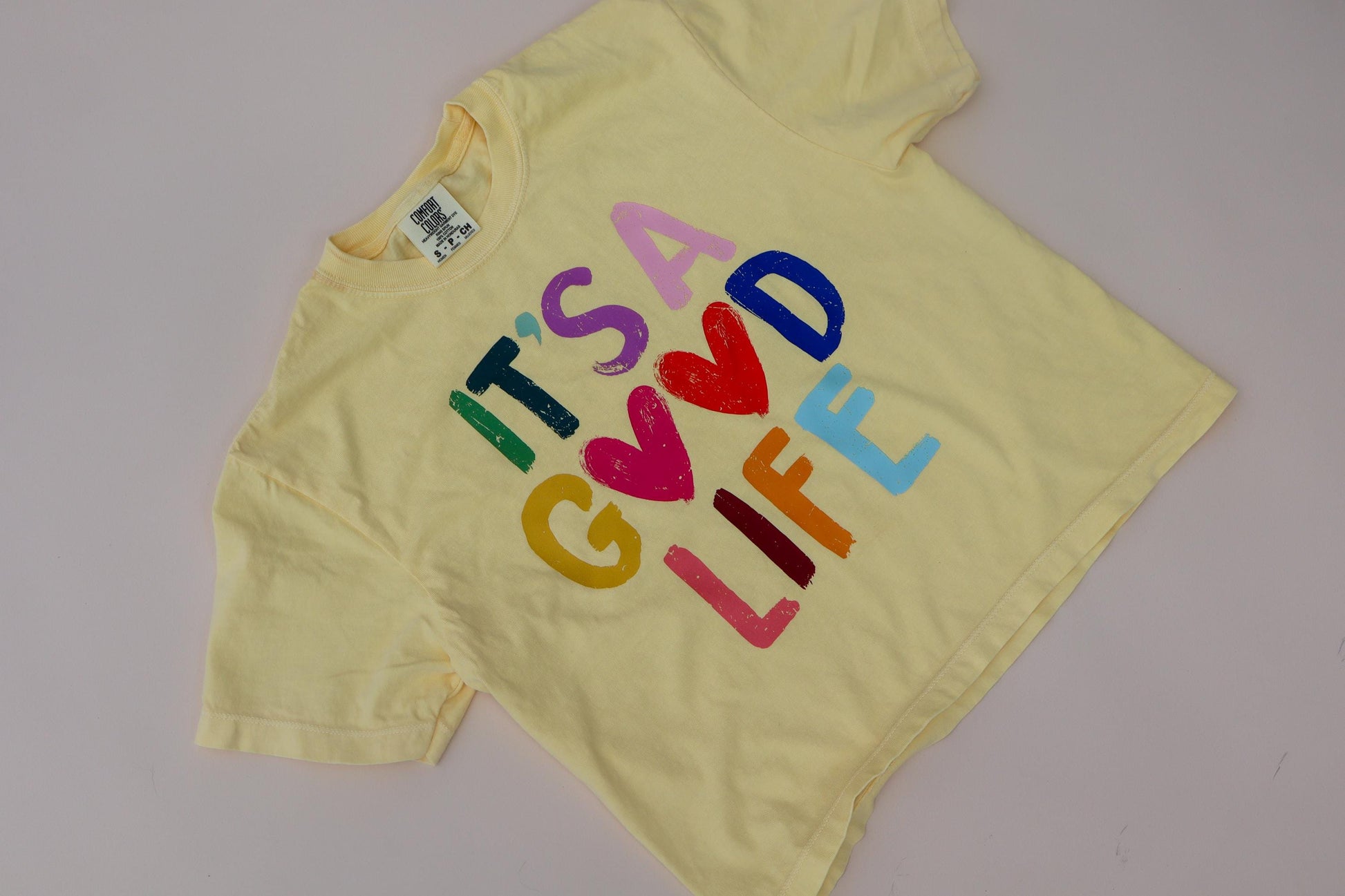 It’s a Good Life Shirt, Rainbow Graphic Tee, Positive Affirmation Shirt, Comfort Colors Butter Yellow Tee, Cute Mom Shirt