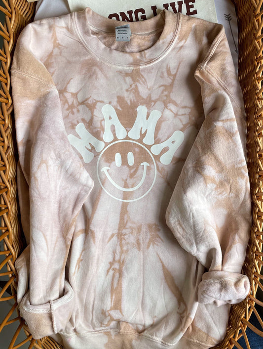 Mama Sweatshirt, Retro Mama Sweatshirt, Boho Mama Crewneck, Baby Shower Gift, Gift for Mom, Tie Dye Happy Face Sweatshirt, Boho Gift