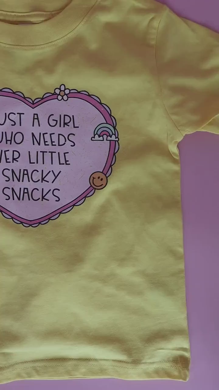 Funny Toddler Girl Snack T-Shirt, Butter Yellow Tee