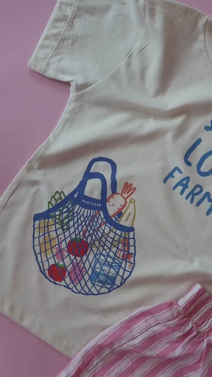 Support Local Kids T-Shirt: Retro Fruit & Veggie Market Graphic