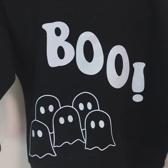 Kids Halloween Shirt - BOO! Ghost Graphic Tee, Long Sleeve, or Crewneck | Cute Ghost Halloween Shirt for Kids | Toddler & Youth Spooky Tee