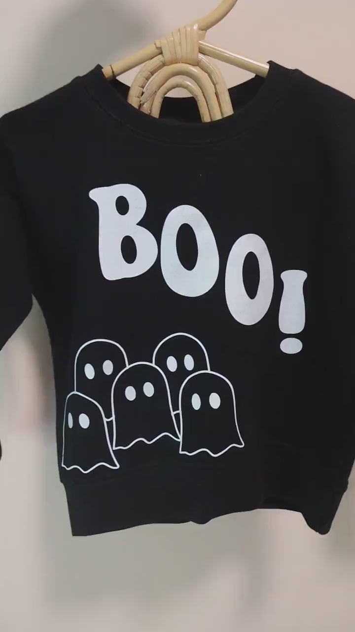 Kids Halloween Shirt - BOO! Ghost Graphic Tee, Long Sleeve, or Crewneck | Cute Ghost Halloween Shirt for Kids | Toddler & Youth Spooky Tee
