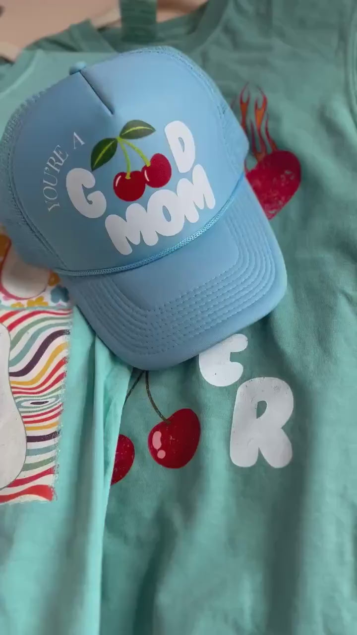 You’re a Good Mom Trucker Hat | Cute Mom Hat | Retro Cherry Hat | Aesthetic Foam Mesh Cap | Trendy Mom Gift | Cool Mom Accessories