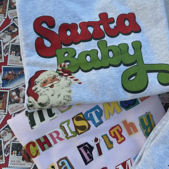 Retro Christmas Sweatshirt: Vintage Holiday Santa, Snowman & Tree