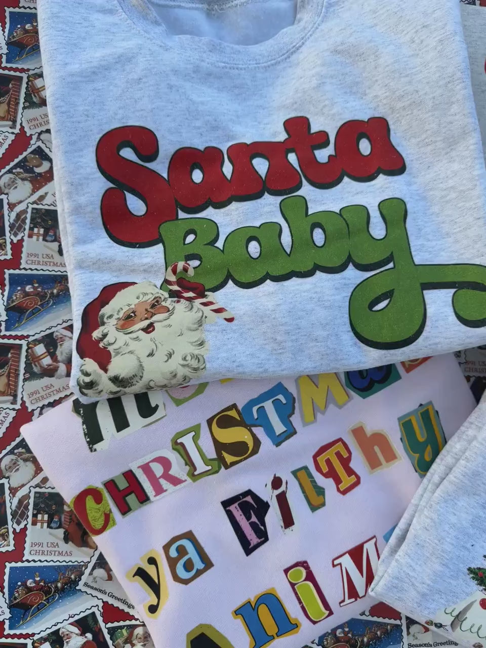 Retro Christmas Sweatshirt: Vintage Holiday Santa, Snowman & Tree