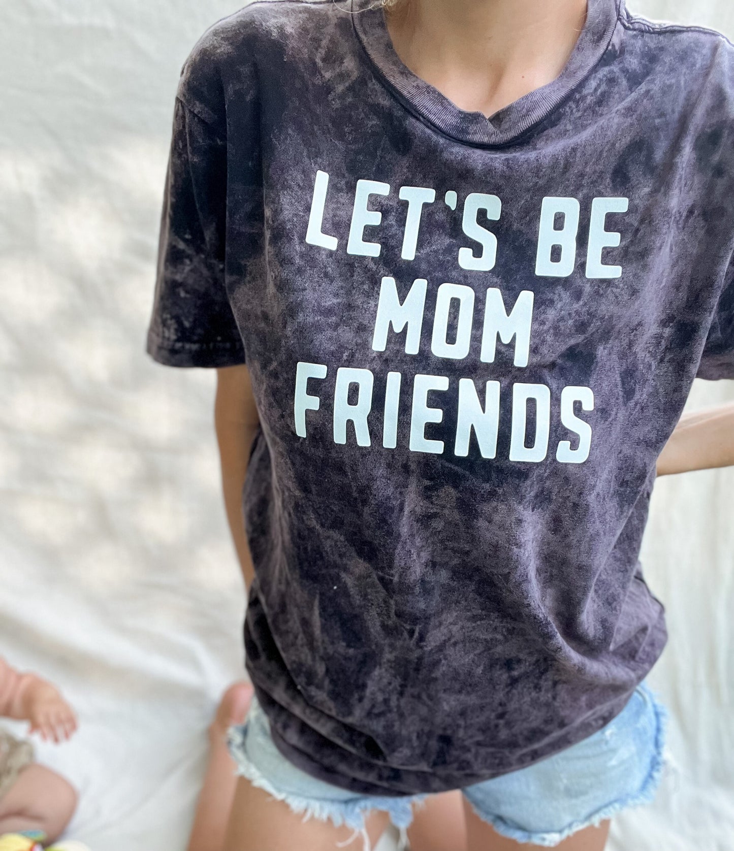 Let's Be Mom Friends Tee - Stylish Mineral Acid Wash - Comfy Mom Shirt | Mineral Acid Wash Tee, Trendy Graphic Mom Tee, Cute Tee for Mommy