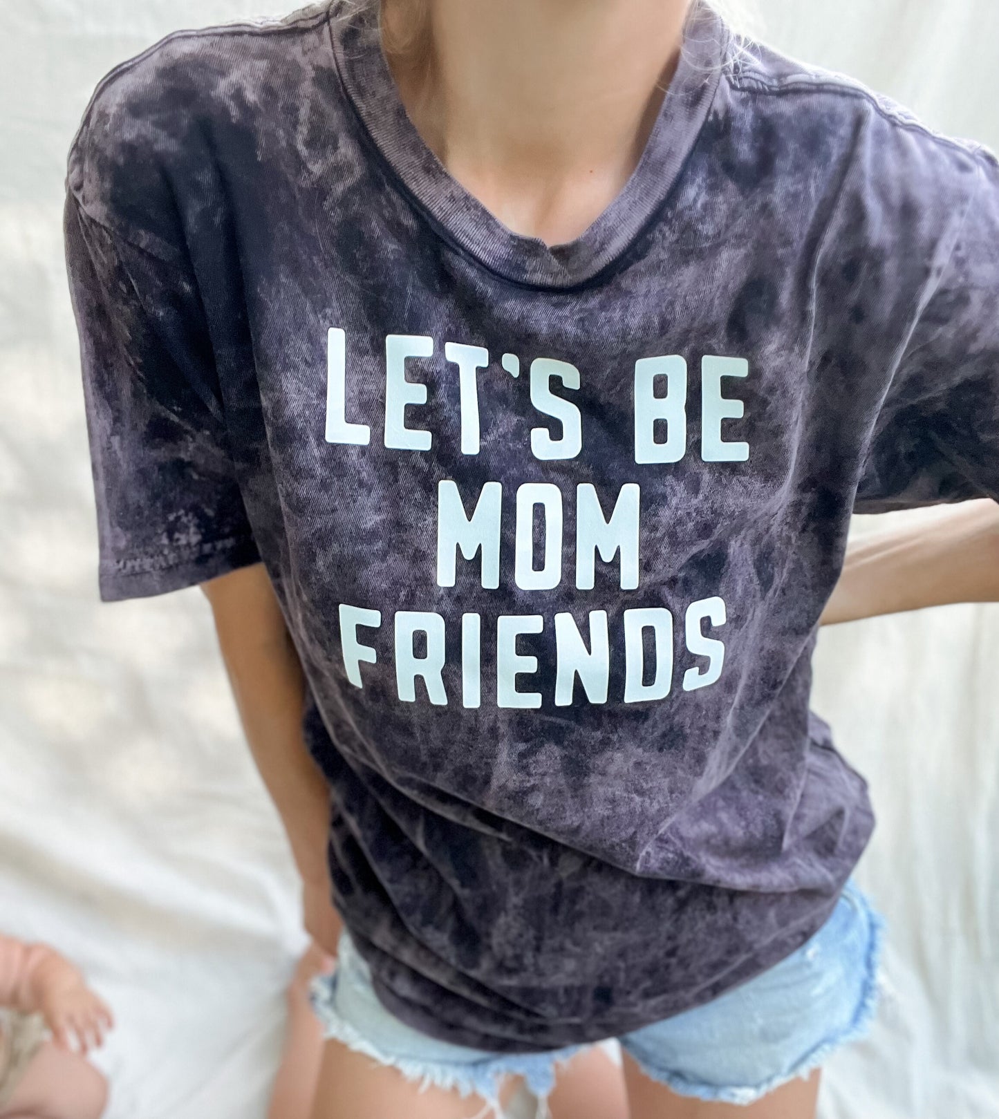 Let's Be Mom Friends Tee - Stylish Mineral Acid Wash - Comfy Mom Shirt | Mineral Acid Wash Tee, Trendy Graphic Mom Tee, Cute Tee for Mommy