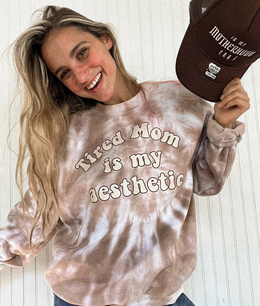 Tired Mom Sweatshirt, Retro Mama Sweatshirt, Boho Mama Fall Crewneck, Baby Shower Gift for New Mom, Mama Needs Coffee Shirt | Tie-Dye Mom